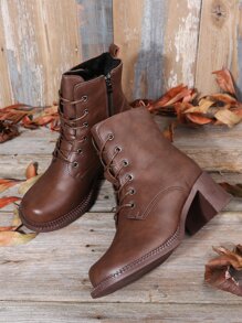 Side Zip Combat Boots - Brown - View 8