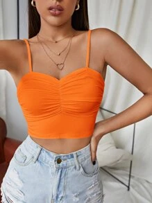 Muchica 抽褶細節吊帶短上衣 - 橘色 - 查看 1