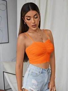 Muchica 抽褶細節吊帶短上衣 - 橘色 - 查看 3