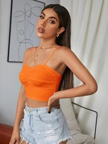 Muchica 抽褶細節吊帶短上衣 - 橘色 - 查看 4