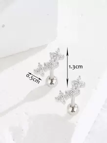 方晶鋯石裝飾耳釘 - 銀色 - 查看 3