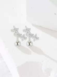 方晶鋯石裝飾耳釘 - 銀色 - 查看 4