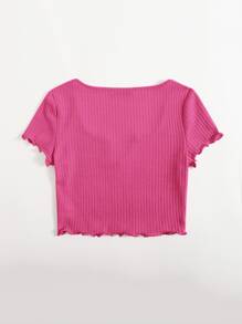 SHEIN EZwear Plus Notch Neck Lettuce Edge Tee - Red Violet - View 2