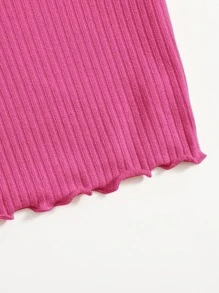 SHEIN EZwear Plus Notch Neck Lettuce Edge Tee - Red Violet - View 5