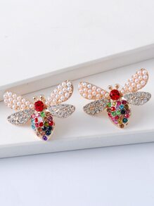 Hoa tai đinh tán trang trí rhinestone Bee - Nhiều màu - Xem 1