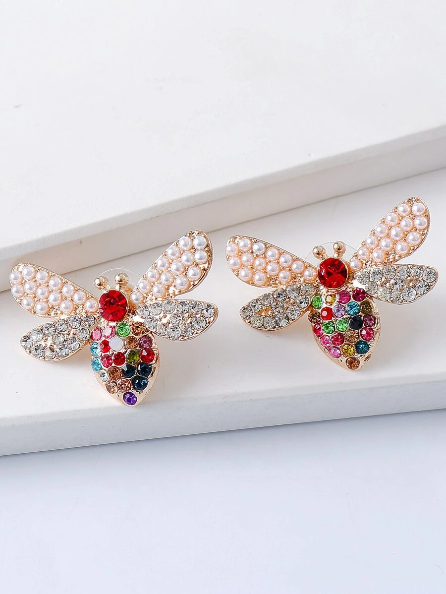 Hoa tai đinh tán trang trí rhinestone Bee - Nhiều màu - Xem 1