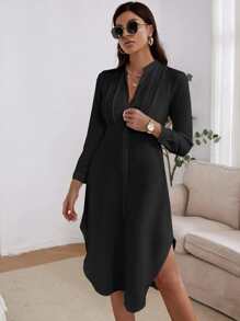 Chiquease Vestido camisero bajo curvo - Negro - Ver 1