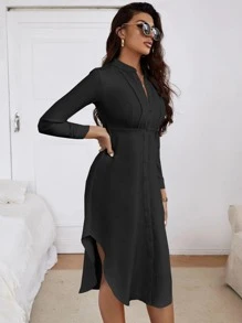 Chiquease Vestido camisero bajo curvo - Negro - Ver 4