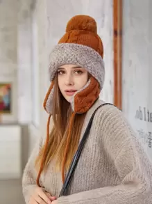 Mũ đan trang trí Pom Pom - màu nâu - Xem 1