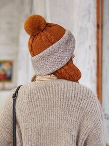 Mũ đan trang trí Pom Pom - màu nâu - Xem 2