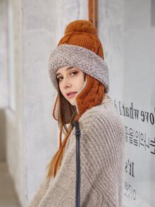 Mũ đan trang trí Pom Pom - màu nâu - Xem 6