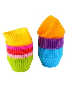 6入組隨機顏色矽膠蛋糕模具圓形鬆餅紙杯蛋糕烘焙模具可重複使用的DIY蛋糕裝飾工具婚禮生日派對裝飾品