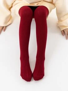 1 pieza Mono ajustado de rayas verticales dulce y casuales de unicolor para niñas, apto para la vida cotidiana - Rojo - Ver 4