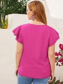 SHEIN Clasi 大碼鎖眼領口多層蝴蝶袖上衣 - 玫紅色 - 查看 2