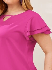 SHEIN Clasi 大碼鎖眼領口多層蝴蝶袖上衣 - 玫紅色 - 查看 3