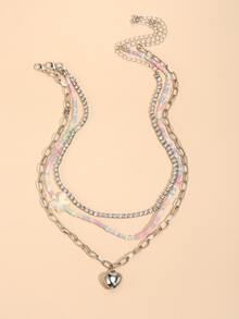 3 piezas Collar con accesorio de corazón - Plateado - Ver 2