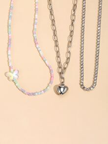 3 piezas Collar con accesorio de corazón - Plateado - Ver 5