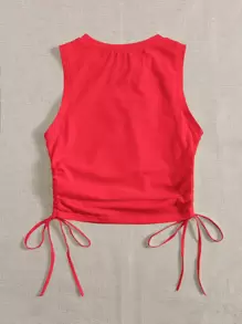 SHEIN EZwear Drawstring Ruched Side Crop Tank Top - Red - View 2