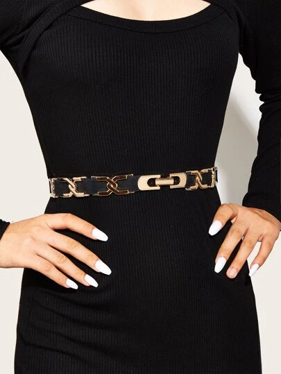 1pc Women's Minimalist Metal Decor Thin Waist Belt, Simple And Elegant Metal Accessory For Waist Cinching For Dresses, Suitable For Daily Commute Summer, School