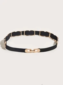 1pc Women's Minimalist Metal Decor Thin Waist Belt, Simple And Elegant Metal Accessory For Waist Cinching For Dresses, Suitable For Daily Commute Summer, School - Black - View 2