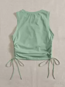 SHEIN EZwear Drawstring Ruched Side Crop Tank Top - Mint Green - View 2