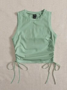 SHEIN EZwear Drawstring Ruched Side Crop Tank Top - Mint Green - View 4