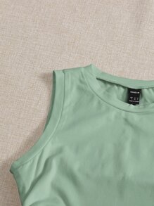 SHEIN EZwear Drawstring Ruched Side Crop Tank Top - Mint Green - View 3