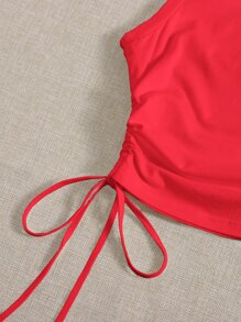 SHEIN EZwear Drawstring Ruched Side Crop Tank Top - Red - View 5