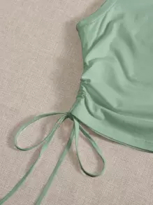SHEIN EZwear Drawstring Ruched Side Crop Tank Top - Mint Green - View 5