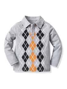 SHEIN 年輕男孩菱形印花polo衫