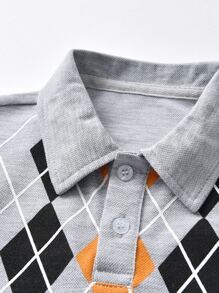 SHEIN 年輕男孩菱形印花polo衫