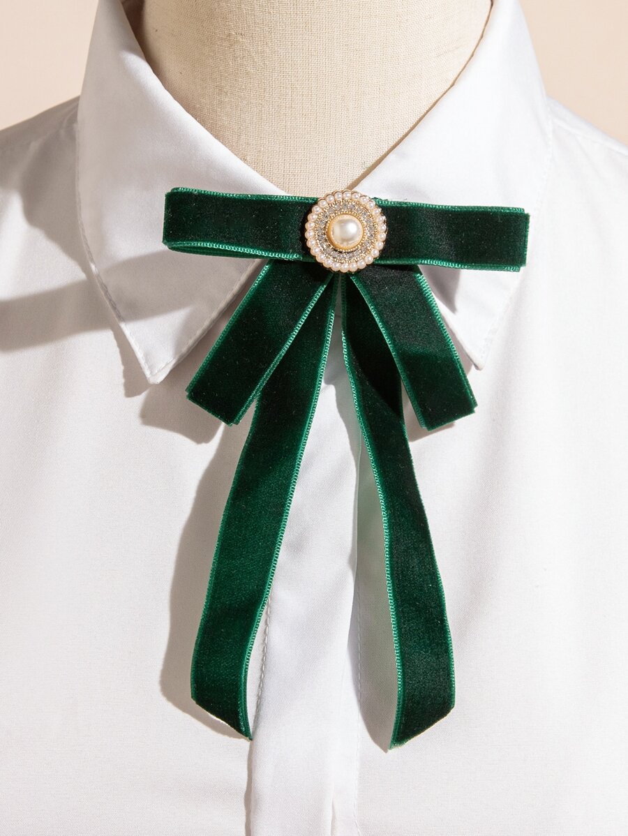 人造珍珠裝飾領結 - 綠色 - 查看 1