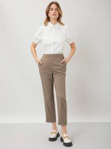 SHEIN EZwear Pantalones rectos viscosa - Marrón Mocha - Ver 1