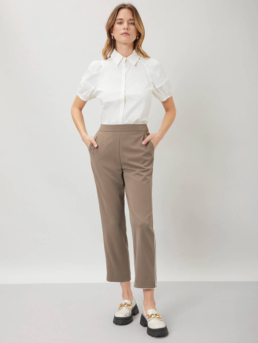 SHEIN EZwear Pantalones rectos viscosa - Marrón Mocha - Ver 1