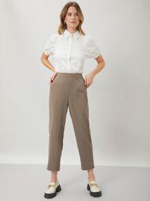 SHEIN EZwear Pantalones rectos viscosa - Marrón Mocha - Ver 3