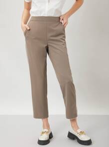 SHEIN EZwear Pantalones rectos viscosa - Marrón Mocha - Ver 5
