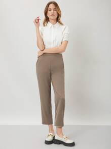SHEIN EZwear Pantalones rectos viscosa - Marrón Mocha - Ver 9