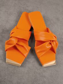 Women Twist Detail Slide Sandals, Fashion Summer Flat Sandals - Orange - View 2