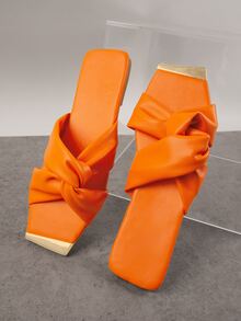 Women Twist Detail Slide Sandals, Fashion Summer Flat Sandals - Orange - View 4
