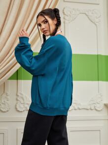 ppmid Áo nỉ Cây & Đồ họa thư Trung Quốc Thả vai - Màu xanh ngọc - Xem 2