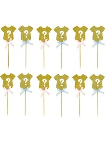 12pcs Clothes Shaped Cake Topper - Gold - View 2