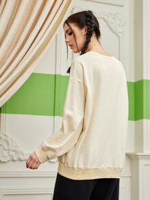 El Rincon Sudadera de hombros caídos con estampado de dibujos animados - Beis - Ver 2