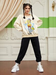 El Rincon Sudadera de hombros caídos con estampado de dibujos animados - Beis - Ver 3