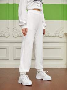 RachelManzano 斜口袋字母圖案束腳褲 - 白色 - 查看 3