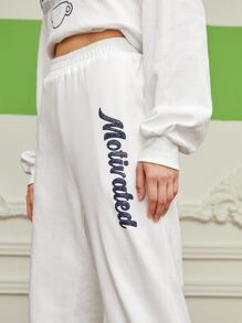 RachelManzano 斜口袋字母圖案束腳褲 - 白色 - 查看 4