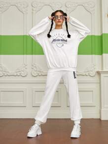 RachelManzano 斜口袋字母圖案束腳褲 - 白色 - 查看 6