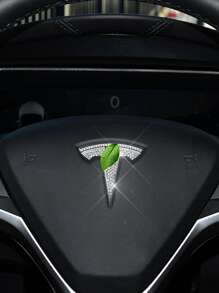 Car Steering Wheel Logo Decoration Compatible With Tesla - White - View 1