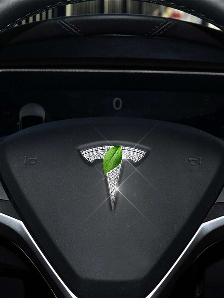 Car Steering Wheel Logo Decoration Compatible With Tesla - White - View 1