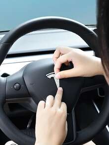 Car Steering Wheel Logo Decoration Compatible With Tesla - White - View 4