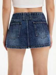 SHEIN ICON 口袋貼布腰帶牛仔半身裙